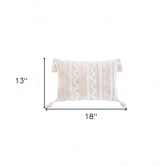13" X 18" Beige Throw Pillow with Tassels