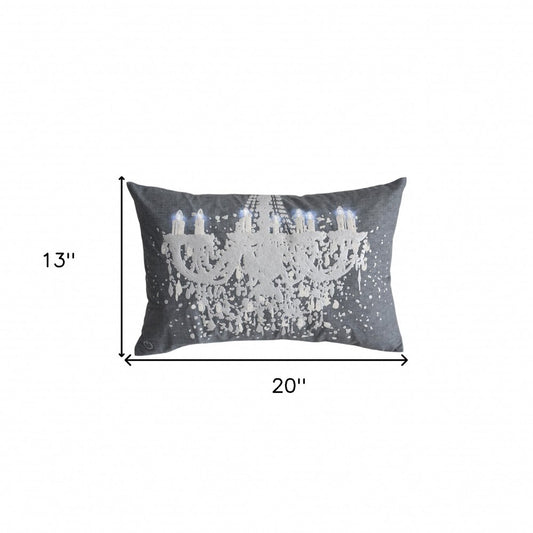 13" X 20" Gray and White Throw Pillow