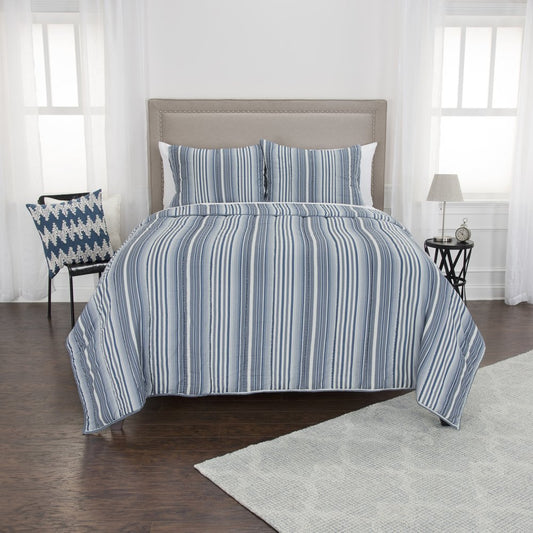 Blue And White Striped King Quilt