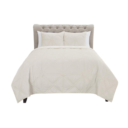 Set of Three Ivory Geometric Queen Quilt