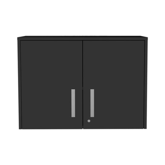 20" Black Wood Wall Mounted Storage Cabinet With Two Doors