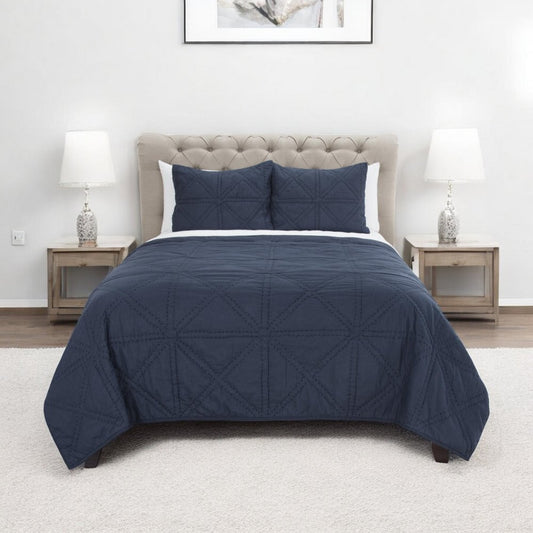 Indigo Geometric Queen Quilt