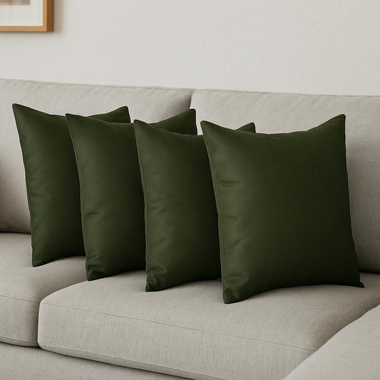 Set Of Four 17" X 17" Fern Green Polyester Zippered Pillow Cover