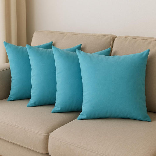 Set Of Four 20" X 20" Sky Blue Polyester Zippered Pillow Cover