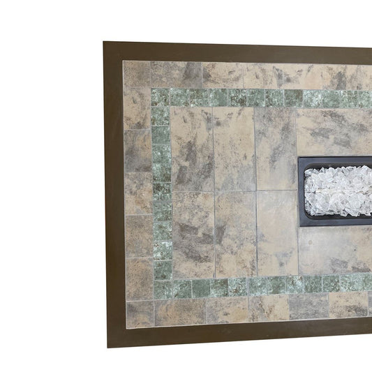50000 BTU 60" Brown And Clear Glass And Steel Propane Rectangular Fire Pit Table With Cover