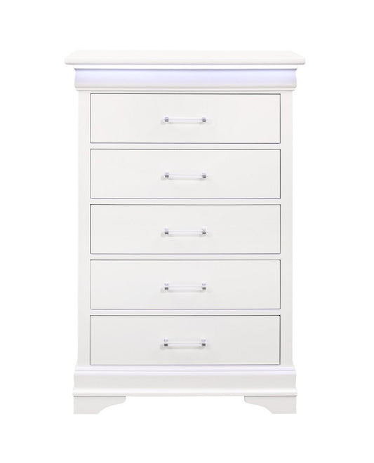 16" Blue Solid Wood Five Drawer Chest With LED Lighting