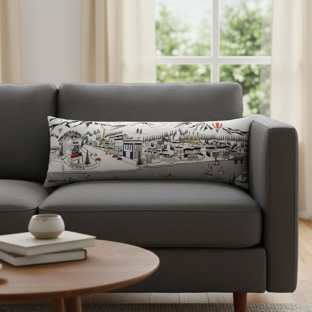 14" X 45" Cream Bend Daylight Skyline Lumbar Decorative Pillow