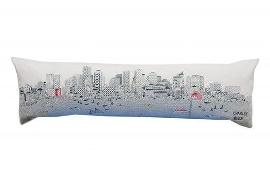 14" X 45" Cream Boston Daylight Skyline Lumbar Decorative Pillow