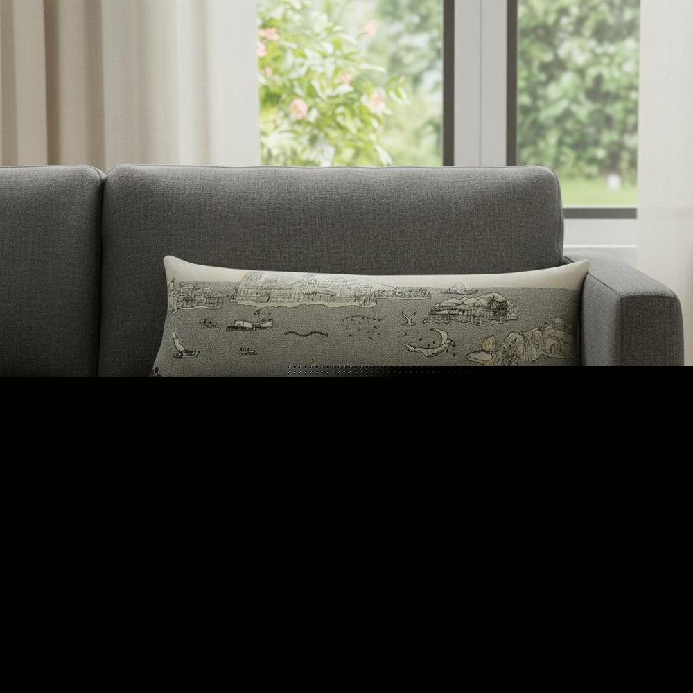 14" X 45" Cream Hawaii Daylight Skyline Lumbar Decorative Pillow