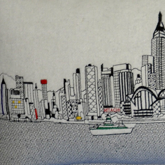 14" X 45" Cream Hong Kong Daylight Skyline Lumbar Decorative Pillow