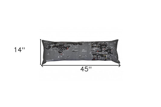 14" X 46" Dark Gray And White Michigan Nighttime Skyline Lumbar Decorative Pillow