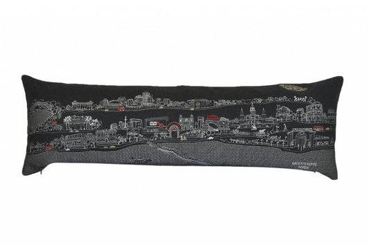 14" X 46" Dark Gray And White New Orleans Nighttime Skyline Lumbar Decorative Pillow