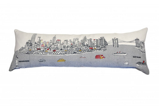 14" X 46" Cream NYC Daylight Skyline Lumbar Decorative Pillow