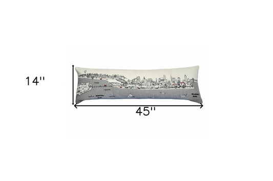14" X 46" Cream Philadelphia Daylight Skyline Lumbar Decorative Pillow