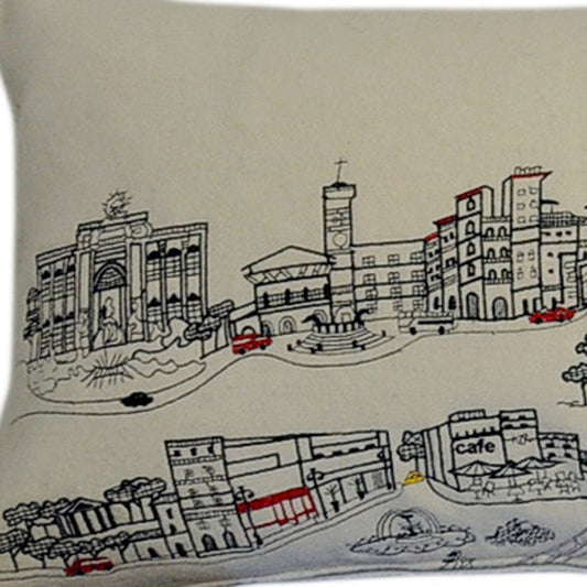14" X 46" Cream Rome Daylight Skyline Lumbar Decorative Pillow