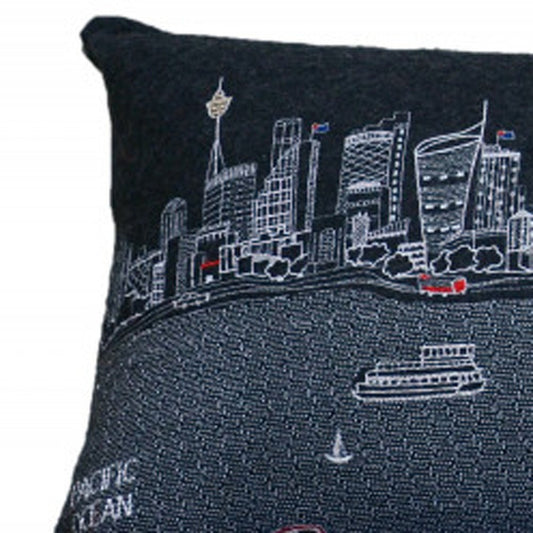 14" X 46" Dark Gray And White Sydney Nighttime Skyline Lumbar Decorative Pillow