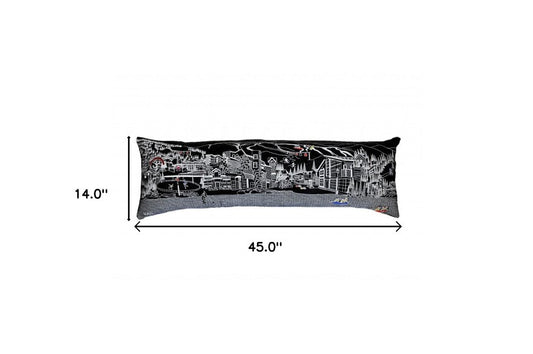 14" X 46" Dark Gray And White Vail Nighttime Skyline Lumbar Decorative Pillow