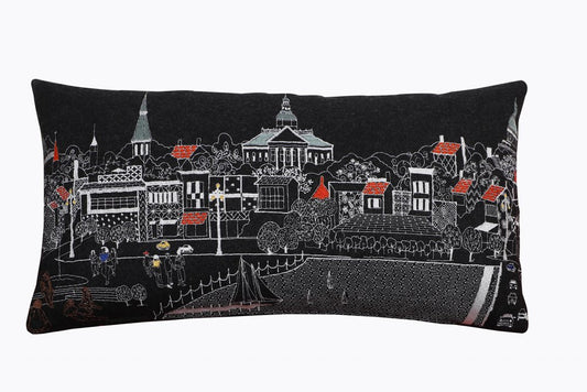 14" X 24" Dark Gray And White Annapolis Nighttime Skyline Lumbar Decorative Pillow