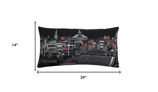 14" X 24" Dark Gray And White Annapolis Nighttime Skyline Lumbar Decorative Pillow