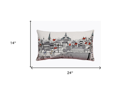 14" X 24" Cream Annapolis Daylight Skyline Lumbar Decorative Pillow
