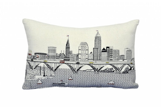 14" X 24" Cream Cleveland Daylight Skyline Lumbar Decorative Pillow