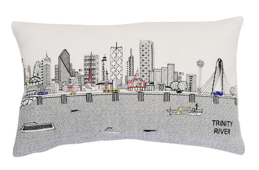 14" X 24" Cream Dallas Daylight Skyline Lumbar Decorative Pillow