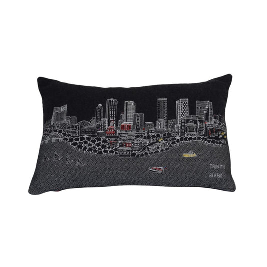 14" X 24" Black And White Fort Worth Nighttime Skyline Lumbar Decorative Pillow