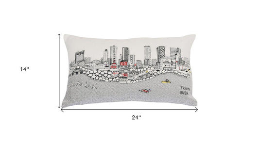 14" X 24" Cream Fort Worth Daylight Skyline Lumbar Decorative Pillow