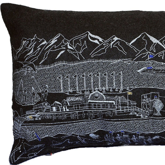 14" X 24" Dark Gray And White Homer Spit Nighttime Skyline Lumbar Decorative Pillow