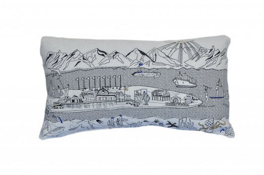 14" X 24" Cream Homer Spit Daylight Skyline Lumbar Decorative Pillow