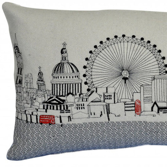 14" X 24" Cream London Daylight Skyline Lumbar Decorative Pillow