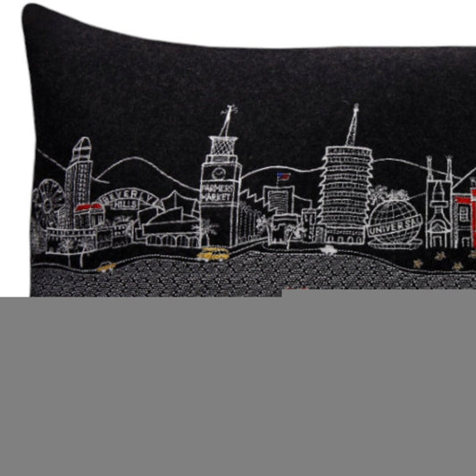 14" X 24" Dark Gray And White Los Angeles Nighttime Skyline Lumbar Decorative Pillow
