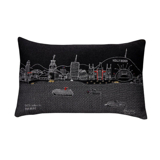 14" X 24" Dark Gray And White Los Angeles Nighttime Skyline Lumbar Decorative Pillow