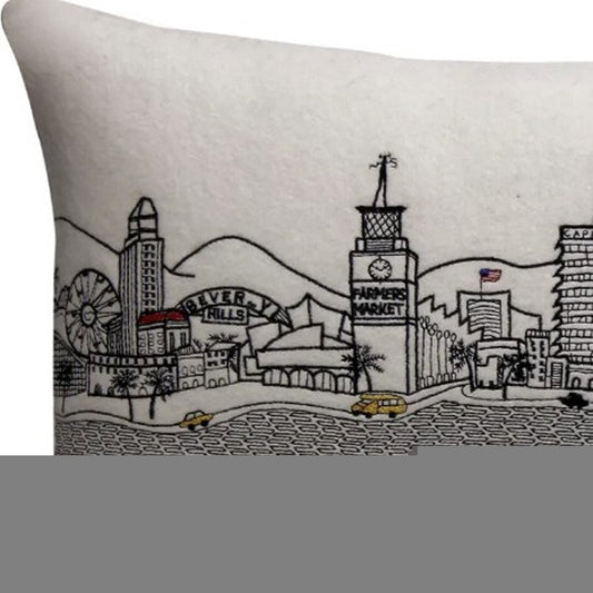 14" X 24" Cream Los Angeles Daylight Skyline Lumbar Decorative Pillow