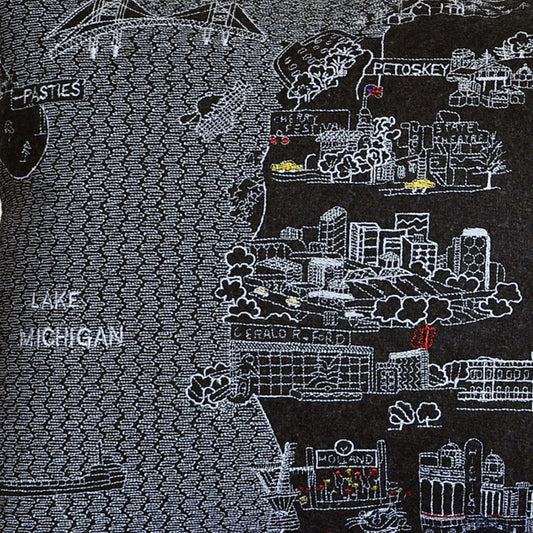 14" X 24" Dark Gray And White Michigan Lower Peninsula Nighttime Skyline Lumbar Decorative Pillow
