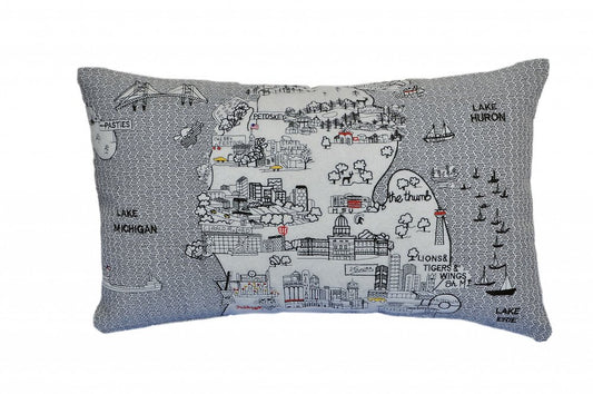 14" X 24" Cream Michigan Lower Peninsula Daylight Skyline Lumbar Decorative Pillow