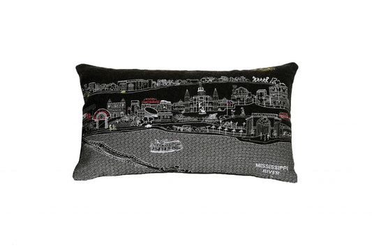 14" X 24" Dark Gray And White New Orleans Nighttime Skyline Lumbar Decorative Pillow