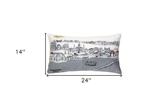 14" X 24" Cream New Orleans Daylight Skyline Lumbar Decorative Pillow