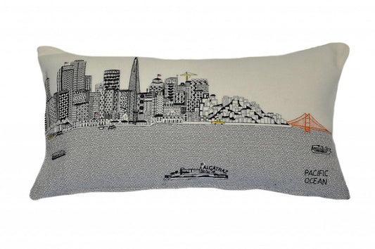 14" X 24" Cream San Francisco Daylight Skyline Lumbar Decorative Pillow