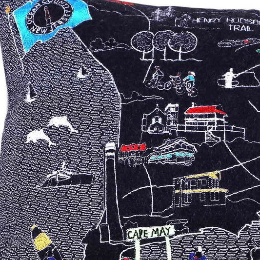 25" Black Jersey Shore Nighttime Skyline Lumbar Decorative Pillow