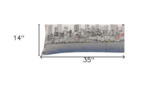 14" X 35" Cream Atlanta Daytime Skyline Lumbar Decorative Pillow