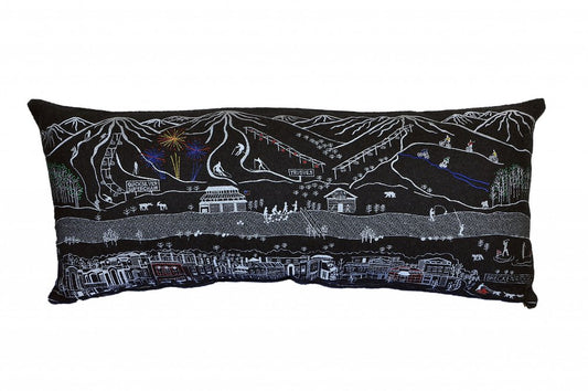 14" X 35" Dark Gray And White Breckenridge Nighttime Skyline Lumbar Decorative Pillow