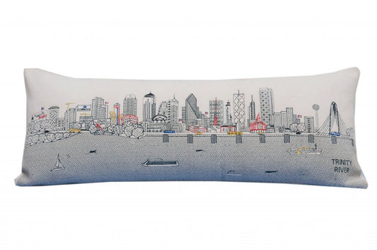 14" X 35" Cream Dallas Daylight Skyline Lumbar Decorative Pillow