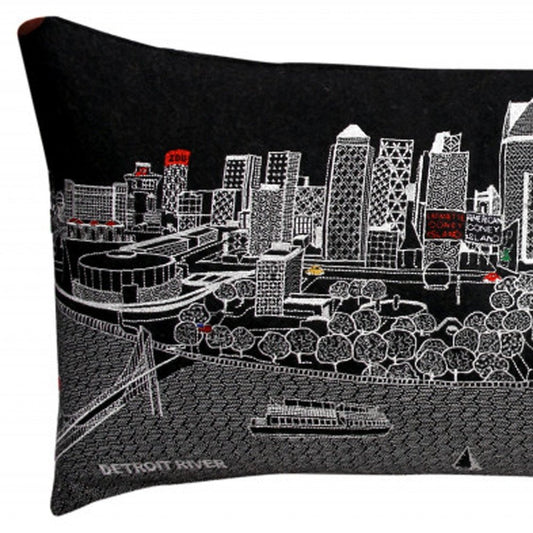 14" X 35" Black Gray and White Hometown Pride Wool Lumbar Throw Pillow