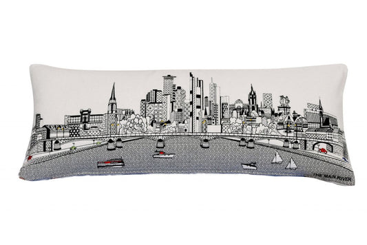 14" X 35" Cream Frankfurt Daylight Skyline Lumbar Decorative Pillow