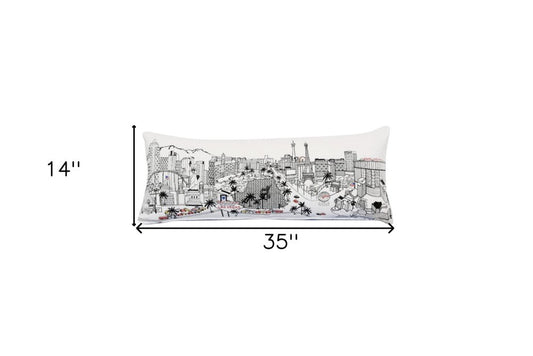 14" X 35" Cream Las Vegas Daylight Skyline Lumbar Decorative Pillow