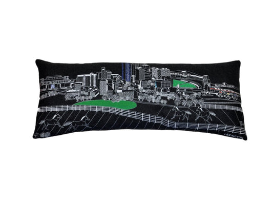 14" X 35" Dark Gray And White Lexington Nighttime Skyline Lumbar Decorative Pillow