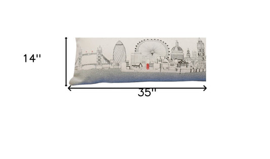14" X 35" Cream London Daylight Skyline Lumbar Decorative Pillow