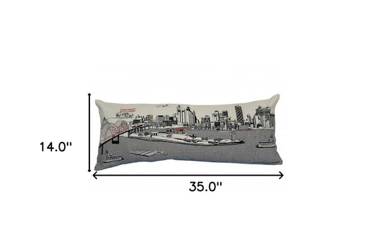 14" X 35" Cream Memphis Daylight Skyline Lumbar Decorative Pillow