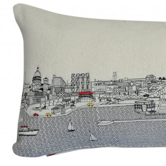 14" X 35" Cream Milwaukee Daylight Skyline Lumbar Decorative Pillow